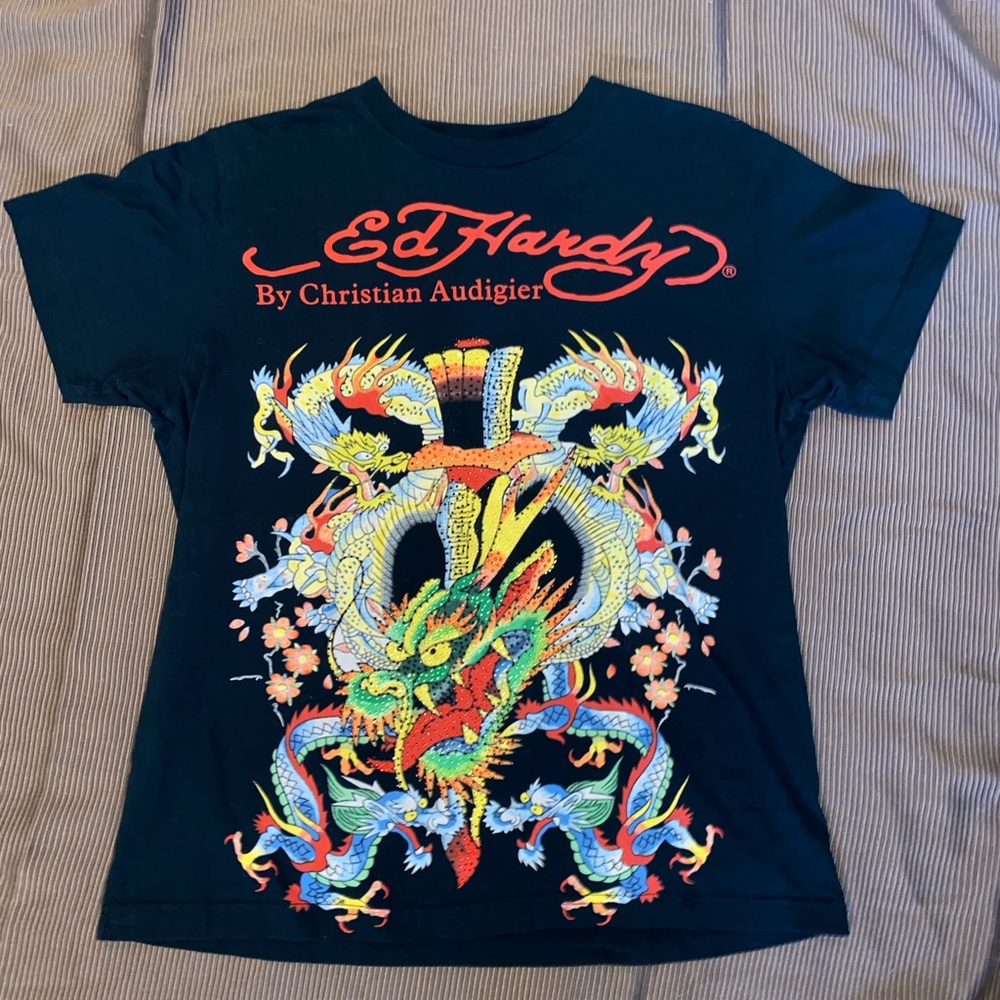 Ed Hardy vintage womens tiger tee with Rhinestones 2007